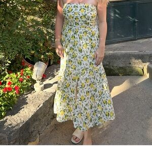 Strapless lemon cotton dress